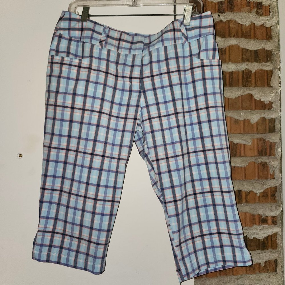 Adidas Plaid Crops Capris Climalite Multi Pockets Size 8